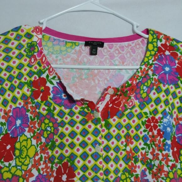 Talbot's Colorful Floral Sweater Cardigan Top Spring 3/4 Sleeve Size 2X - Picture 2 of 7